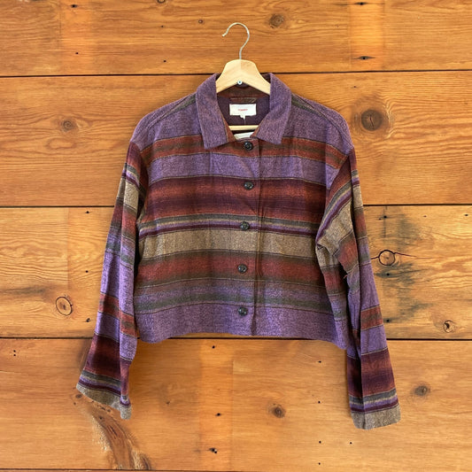 M - Xirena Purple Striped Flannel Haven Boxy Button Up Shirt Jacket 1011SC
