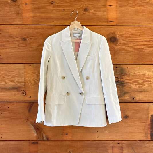 4 - Vince Beige Textured Linen Blend Double Breasted Blazer Jacket 1011SC