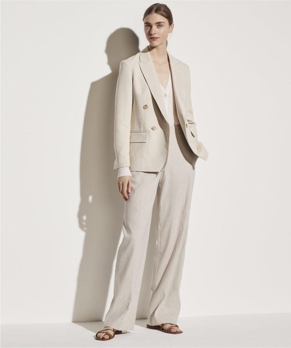 4 - Vince Beige Textured Linen Blend Double Breasted Blazer Jacket 1011SC