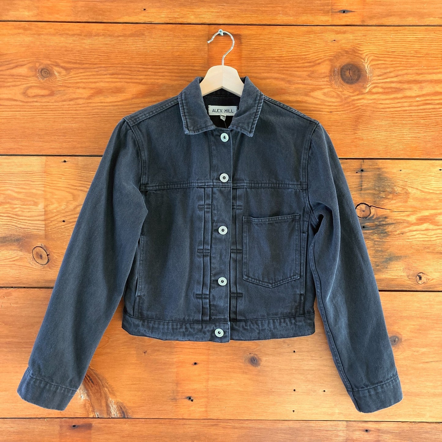 XS - Alex Mill Black Denim Button Front Womens Jean Trucker Jacket 0619SM