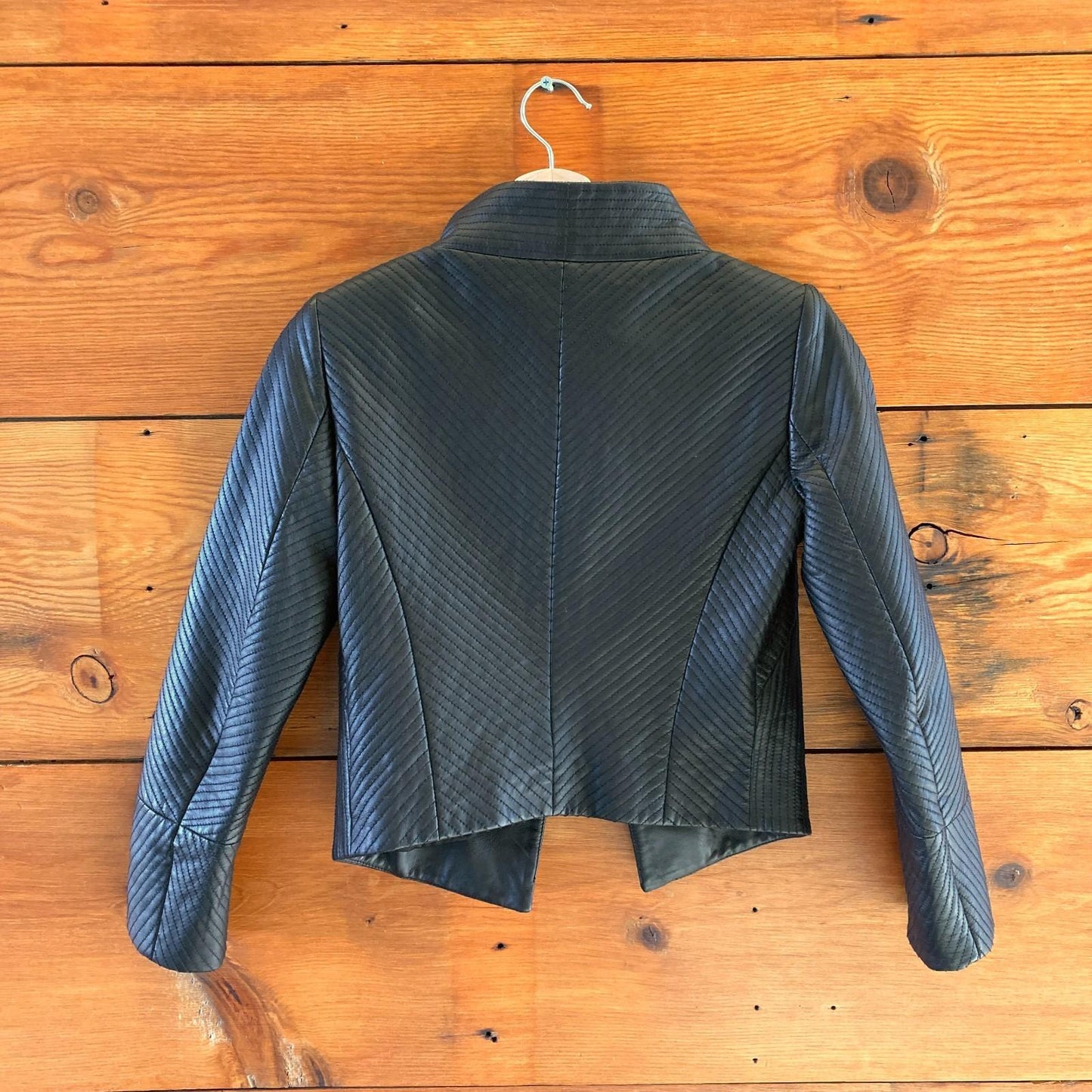 P / XS - Theory Black Thoroughbred Leather Embry Open Front Jacket 0619SM