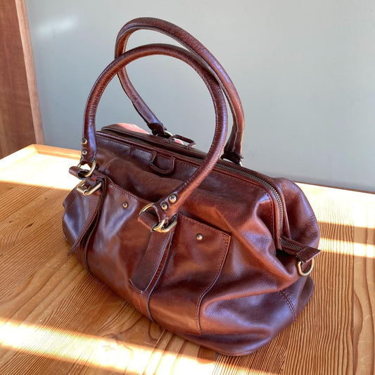 Holding Horses Anthropologie Brown Leather Satchel Weekender Handbag Bag 0117AB