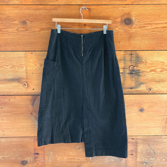 M - Album Di Famiglia Black Cotton Made in Italy Pocket Midi Skirt 0313AH