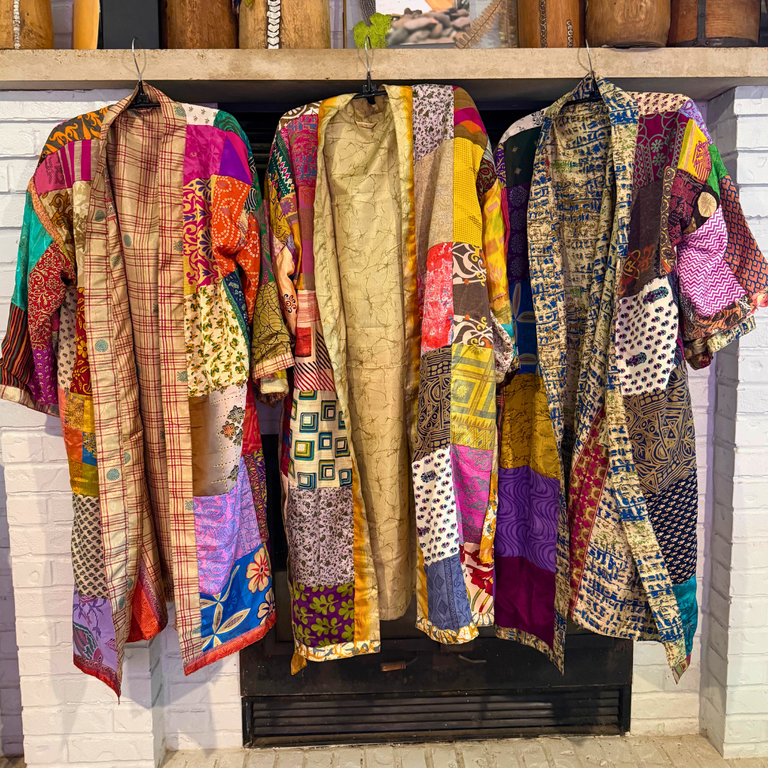 Seeds - Patchwork Silk Robe | Upcycled Silk One Size Reversible