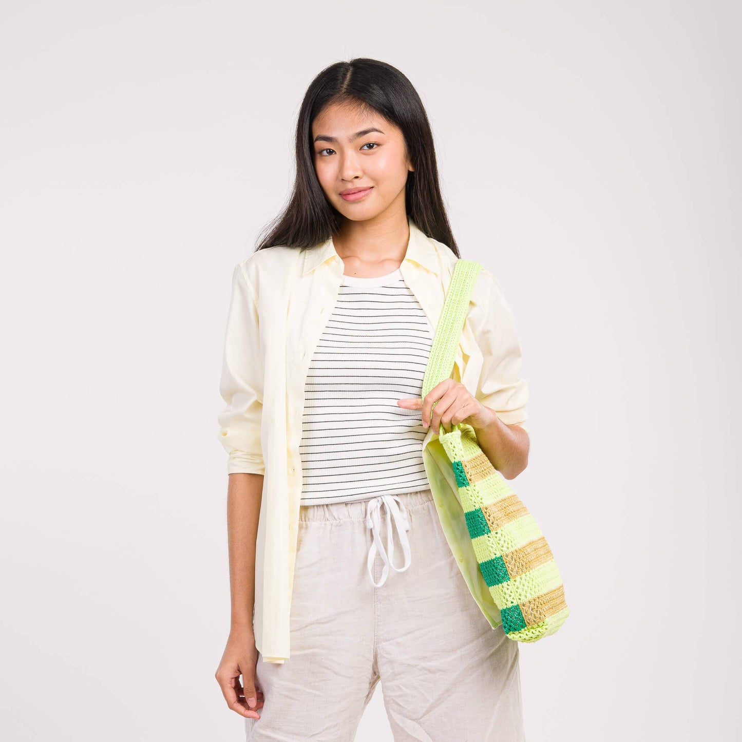 VERLOOP | knits - Stripe Raffia Tote: Lime Green