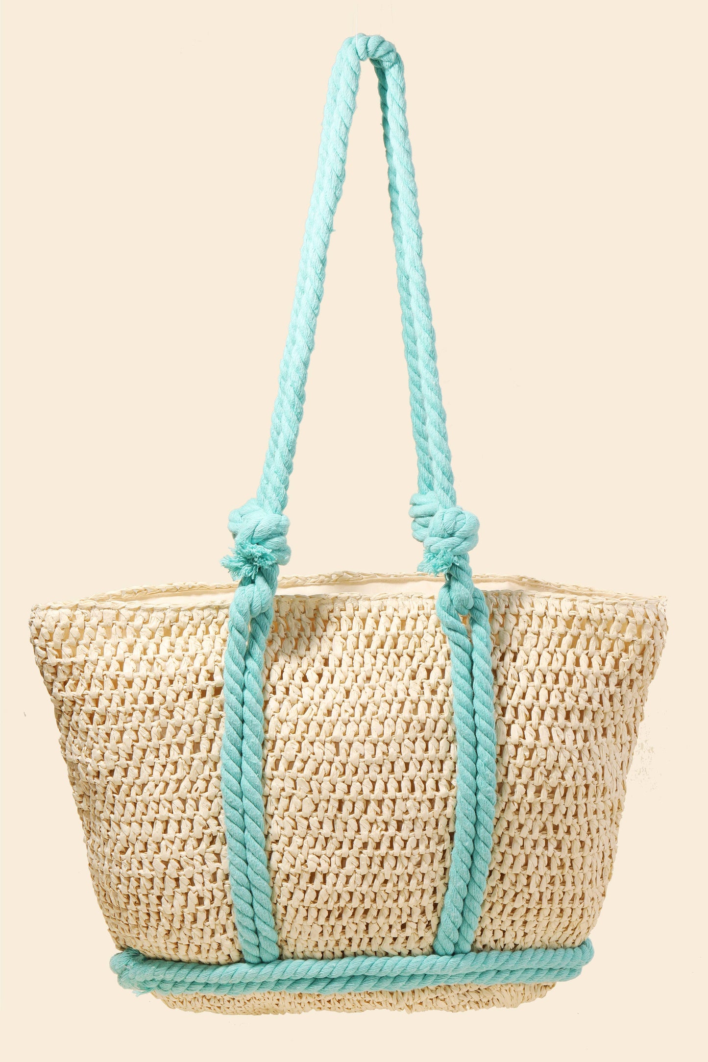 Rope Handle Straw Braided Tote Bag: IV