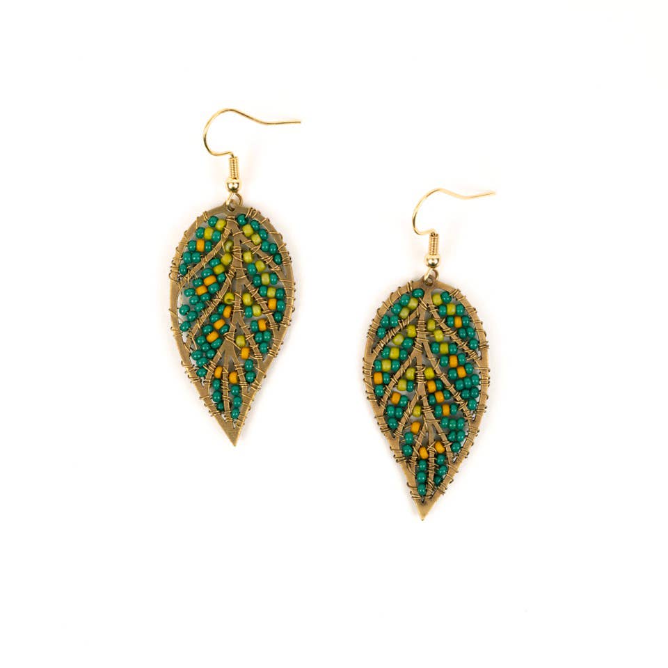 Altiplano - Beaded Leaves Earring: Emerald