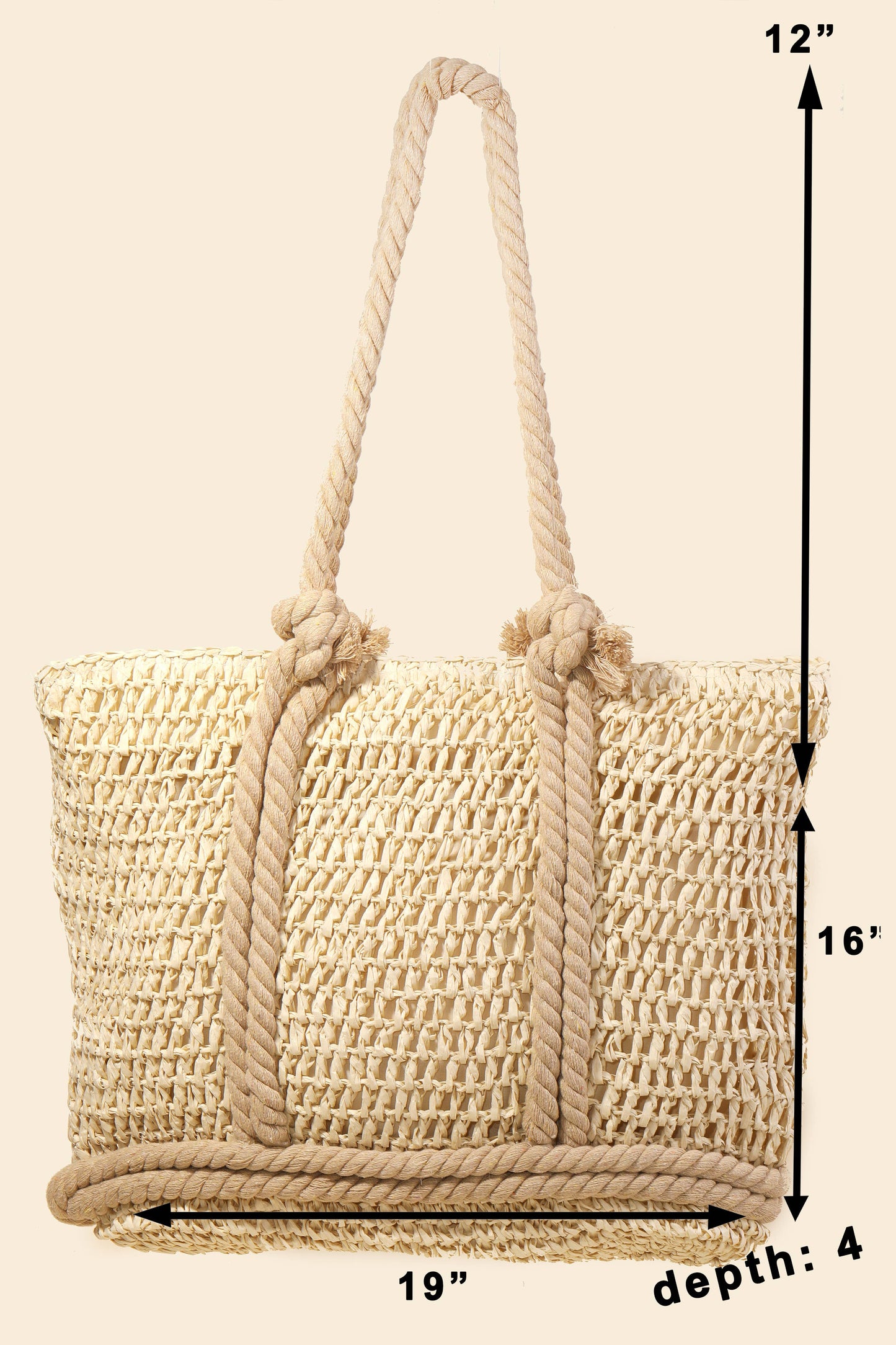 Rope Handle Straw Braided Tote Bag: IV