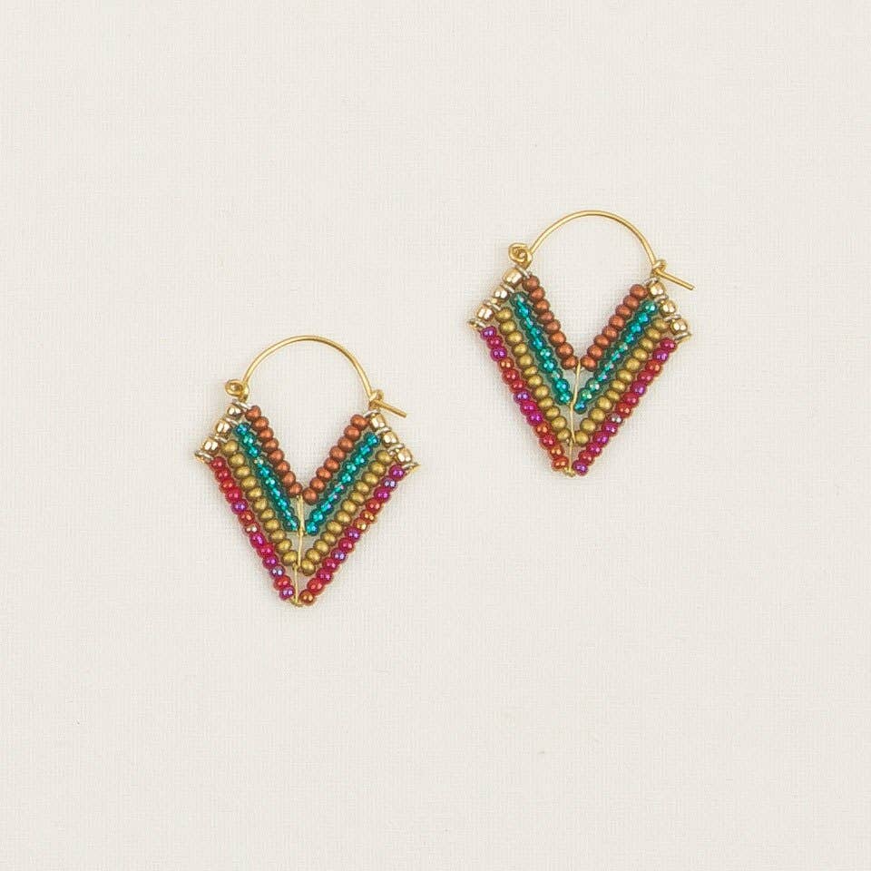 Chevron Bead Hoop Earrings: Denim/Copper