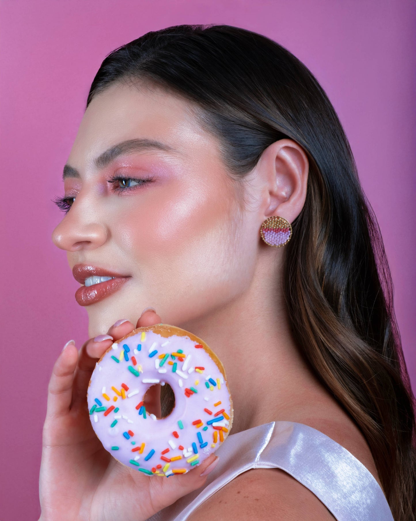 Mayana Designs Co - Beaded Handwoven Sweet Tart Stud Earrings (Pink)