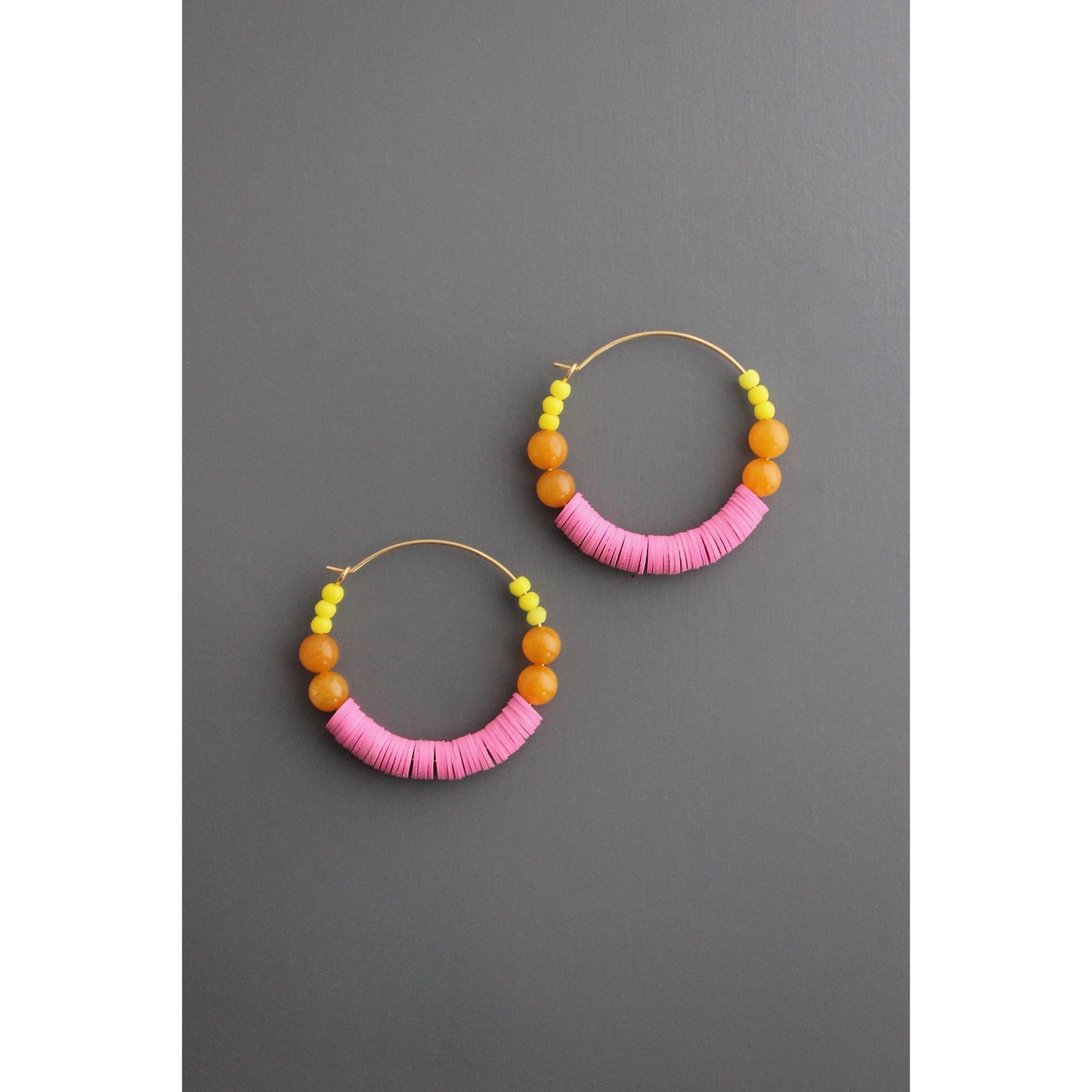 David Aubrey Jewelry - EMIE16 Pink, orange, and yellow hoop earrings