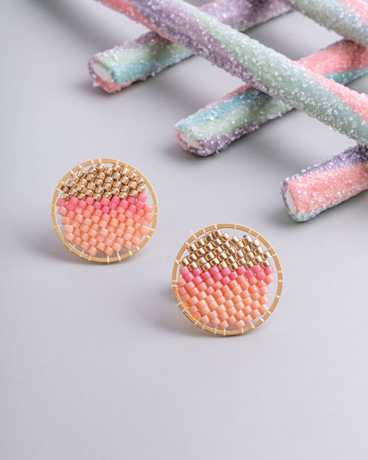 Mayana Designs Co - Beaded Handwoven Sweet Tart Stud Earrings (Peach)