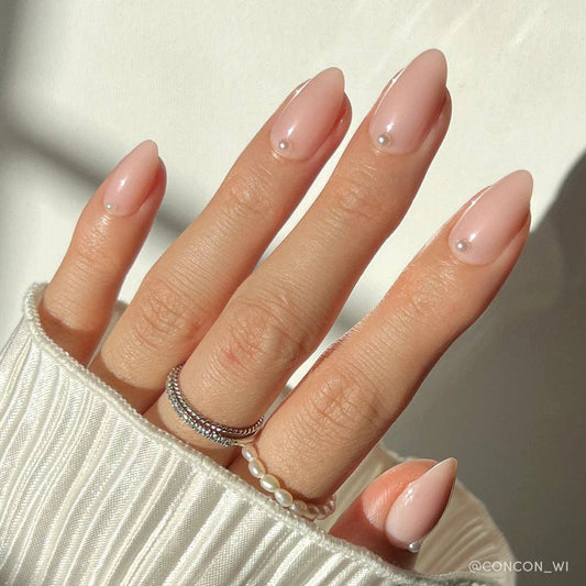 Wifey Press-On Nails | Short Almond Nude Pearl Bridal Nails