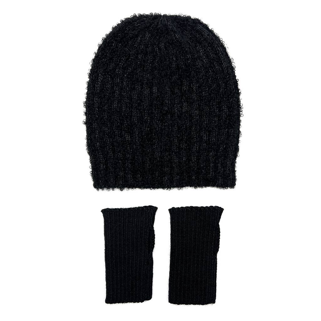 Black Loop Knit Alpaca Beanie Hat