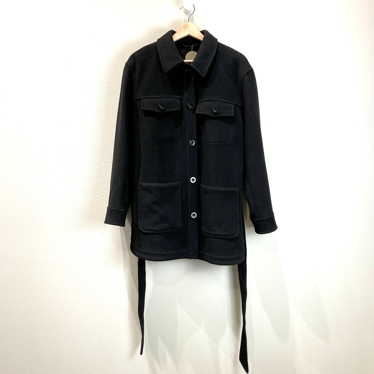 & Other Stories Black Wool Blend Tie Waist Button Up Jacket - Size M - 0102ST