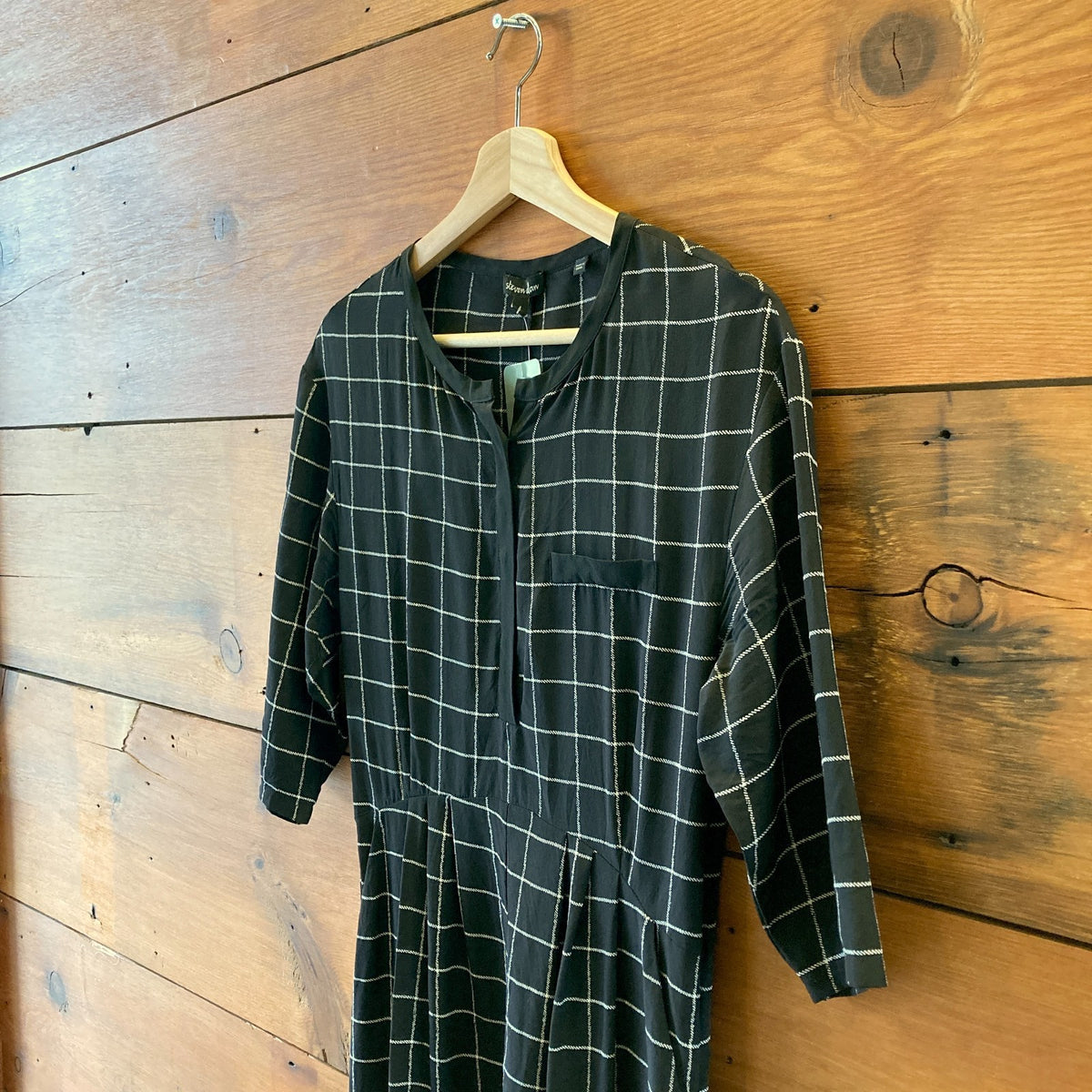 Steven Alan Black & White Windowpane Laurel Silk Midi Dress - Size 2 - 0224TP