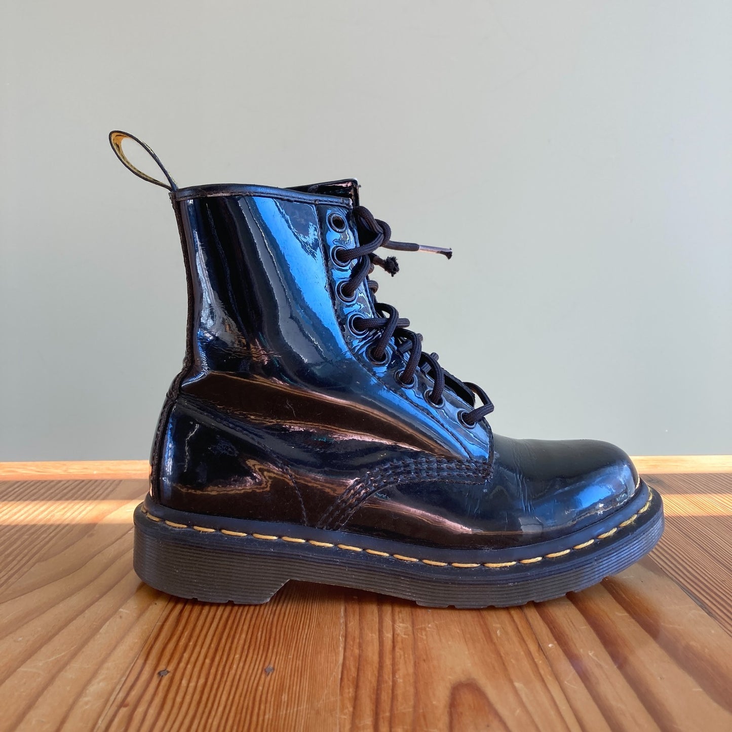 5 - Dr. Martens Black Patent 1460 Womens Combat Lace Up Boots 0110NF