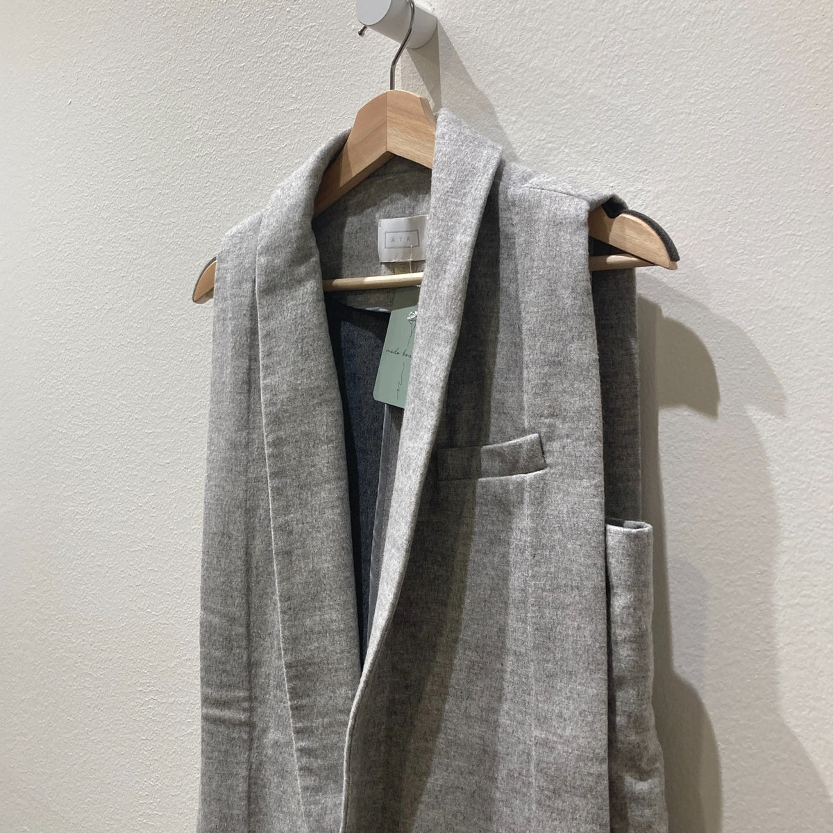 AYR Gray 100% Wool Sleeveless Open Front Long Vest - Size S - 1125KG