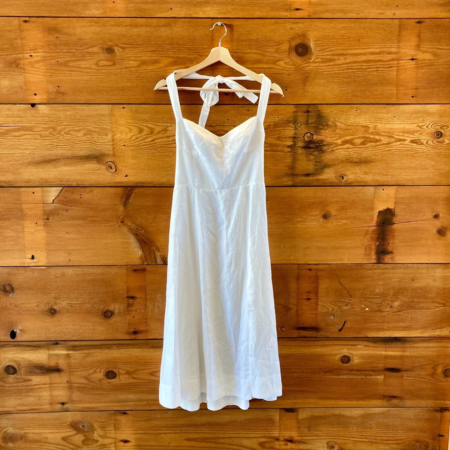 Reformation $298 White Linen High Slit Tala Halter Dress - Size 6 - 0607AB