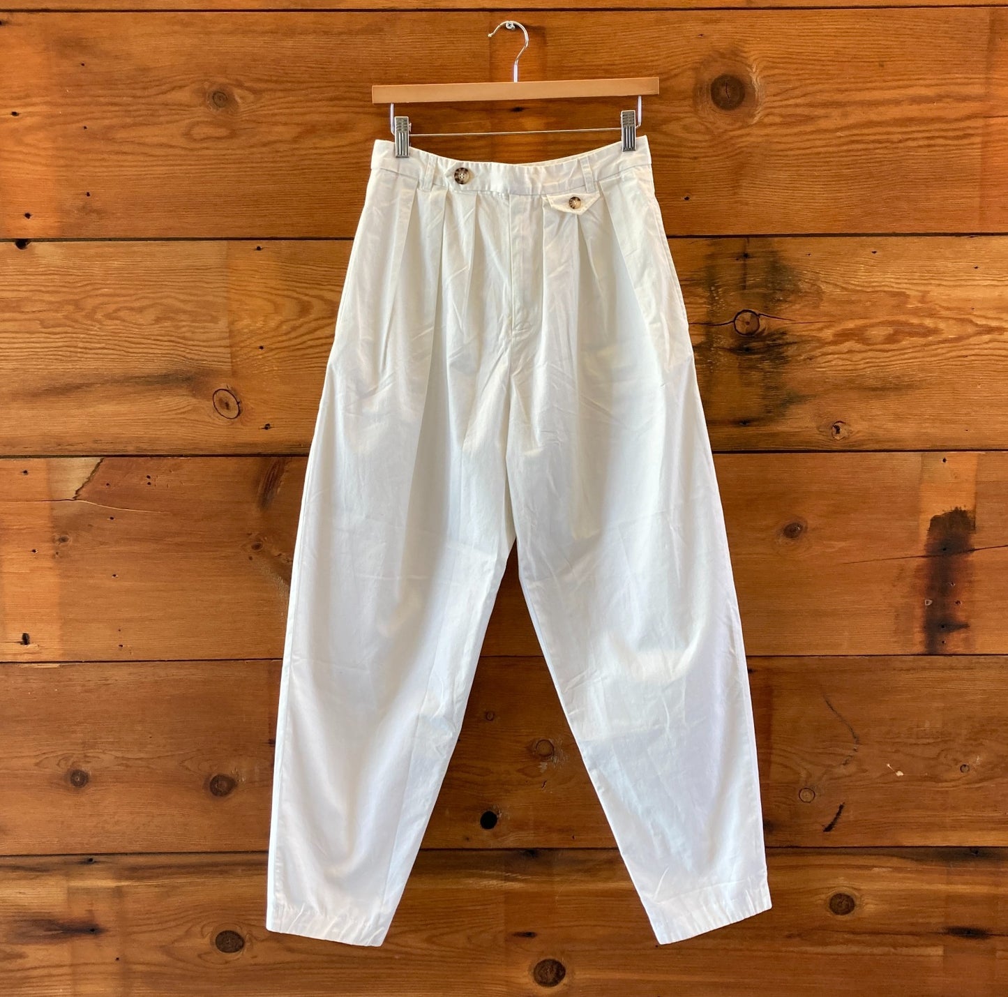 Doen White Grover Pleated Cotton Twill Tapered Pants - Size 6 - 0301JL