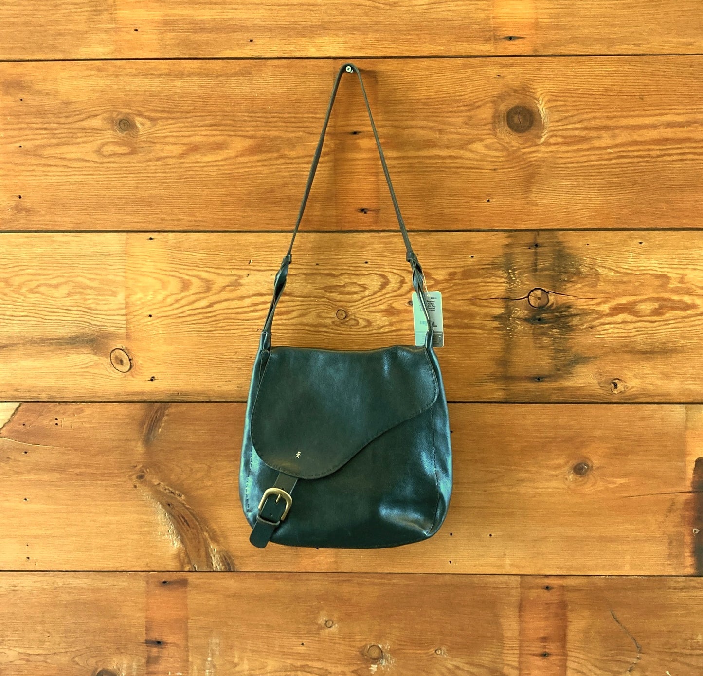 Henry Beguelin Black Leather Asymmetric Flap Closure Satchel Purse - 0209SB