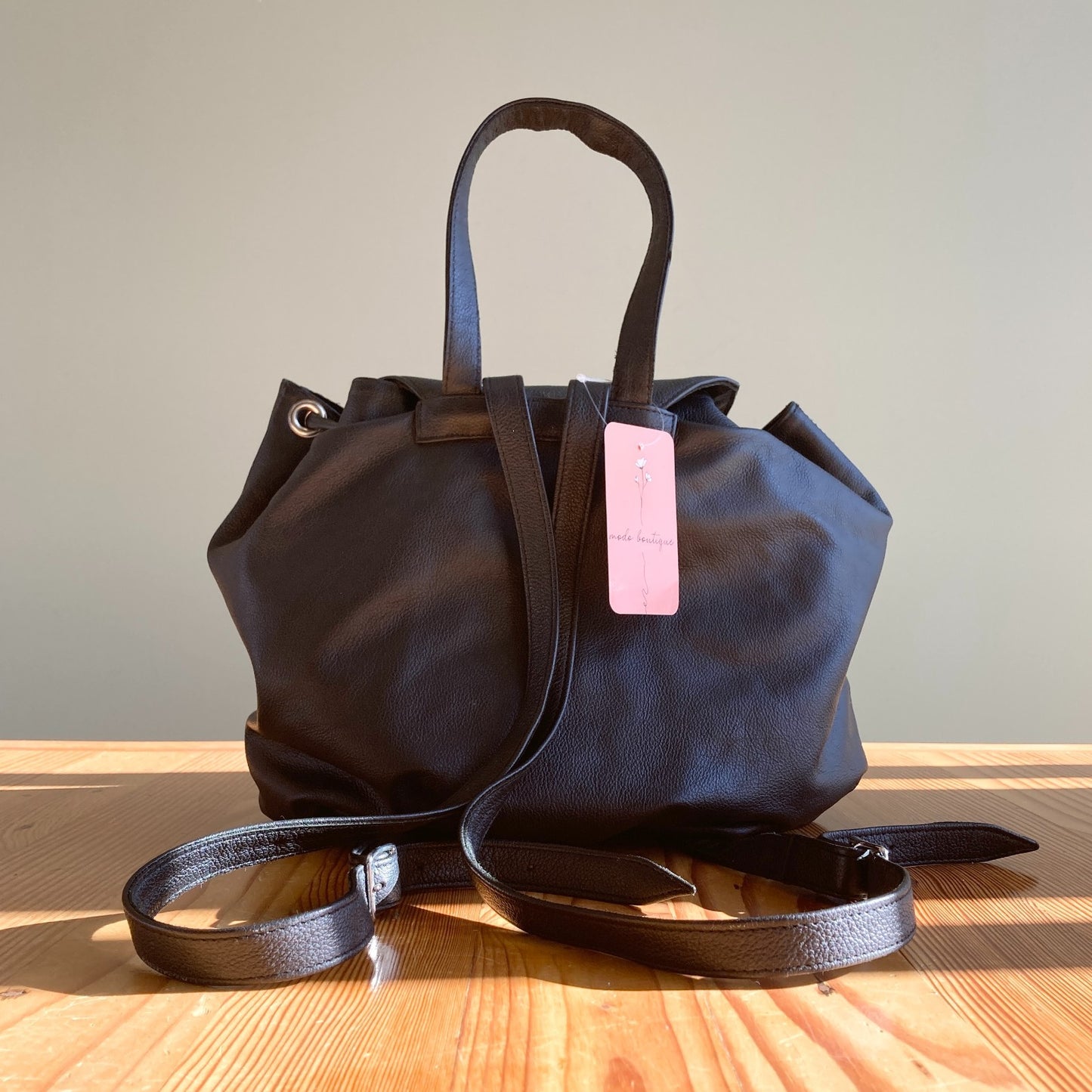 JJ Winters Black Leather Cayden Purse Tassel Solid Boho Backpack 0107KA