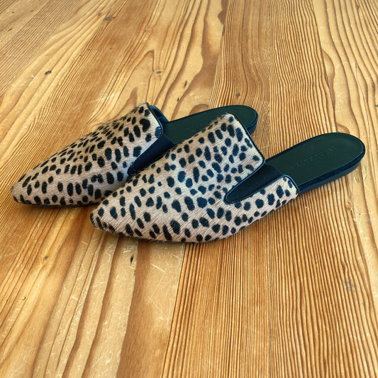 Jenni Kayne Leopard Pony Hair Pointed Toe Slides Shoes - Size 40 / 9.5 - 0706AV