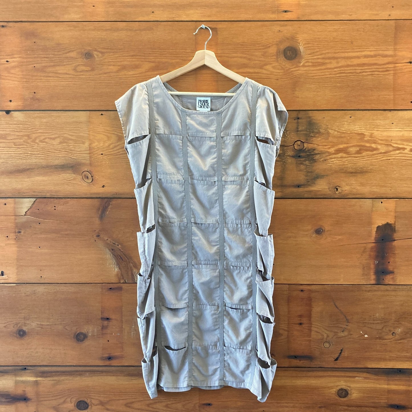 Prairie Underground Tan Unique Strip Fabric Organic Shift Dress - Sz S - 1117KW