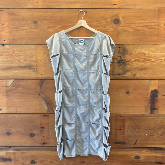 Prairie Underground Tan Unique Strip Fabric Organic Shift Dress - Sz S - 1117KW