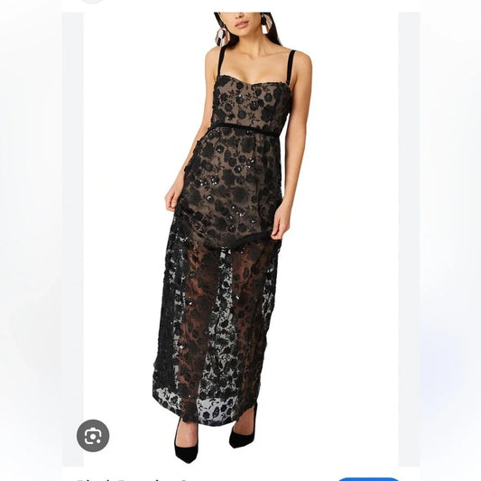 For Love & Lemons Black Lace Beatrice Beaded NEW Maxi Dress - Size S - 0426CR