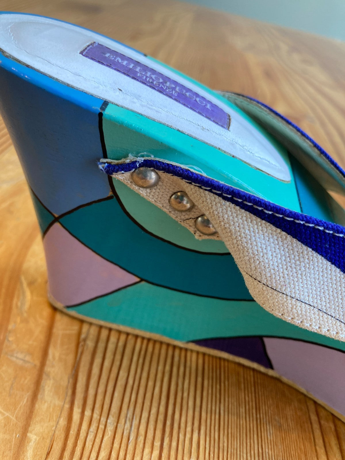 Emilio Pucci Aqua Teal Pointed Slip-on Wedge Sandals - Size 39 / 8.5 - 1019HV