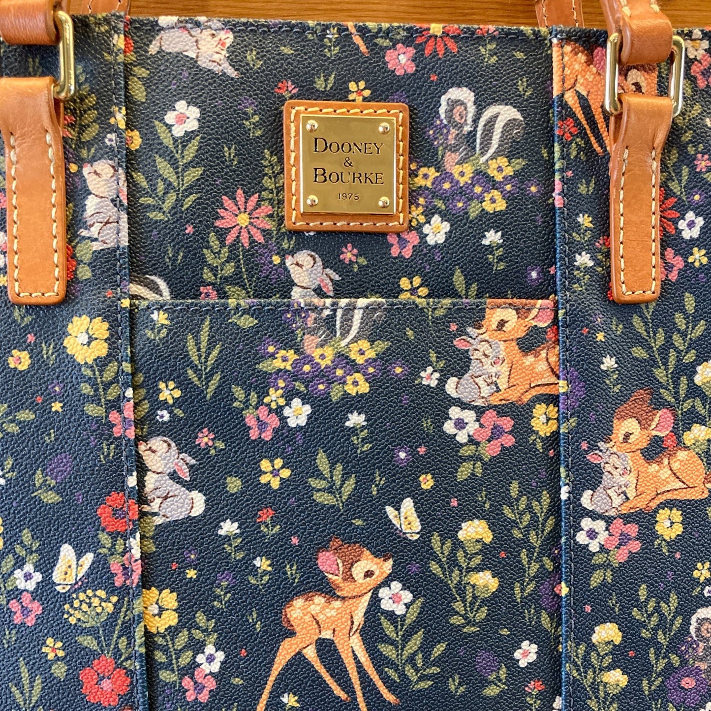 Dooney & Bourke Navy Bambi Thumper Floral Disney Parks Tote Bag Purse 0210AM