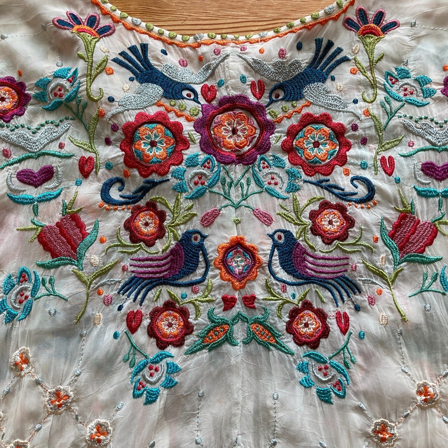 Johnny Was White Embroidered Floral Brady Button Down Boho Top - Size M - 0514CP