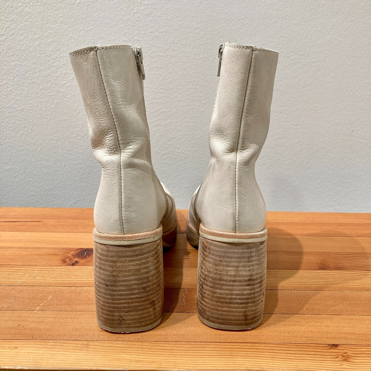 Free People Cream Leather Wood Heel Ruby Platform Boots - Size 36 / 6 - 0312IG