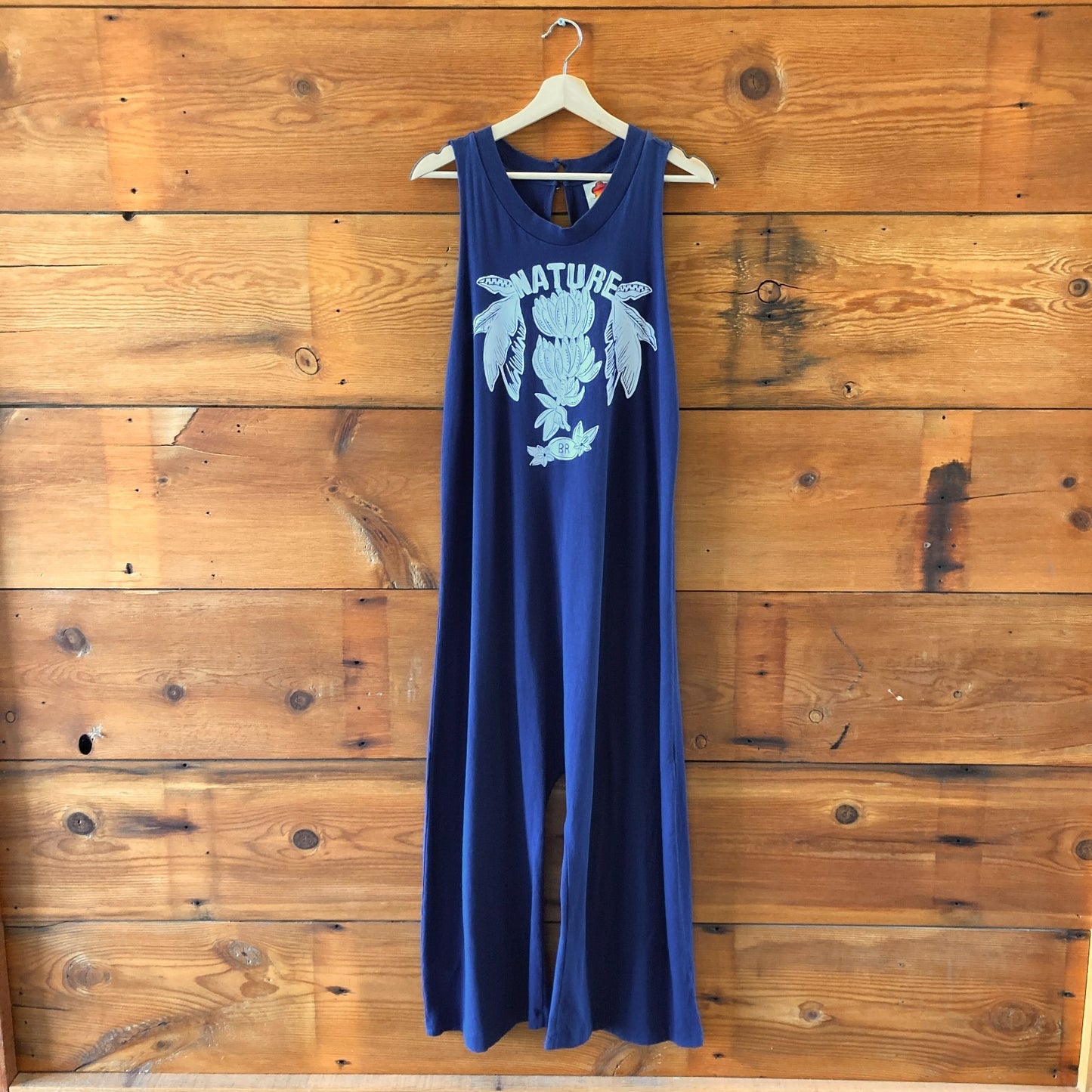 Farm Rio $148 Navy Blue Printed Nature Organic Cotton Jumpsuit - Size S - 1203TR