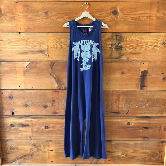 Farm Rio $148 Navy Blue Printed Nature Organic Cotton Jumpsuit - Size S - 1203TR