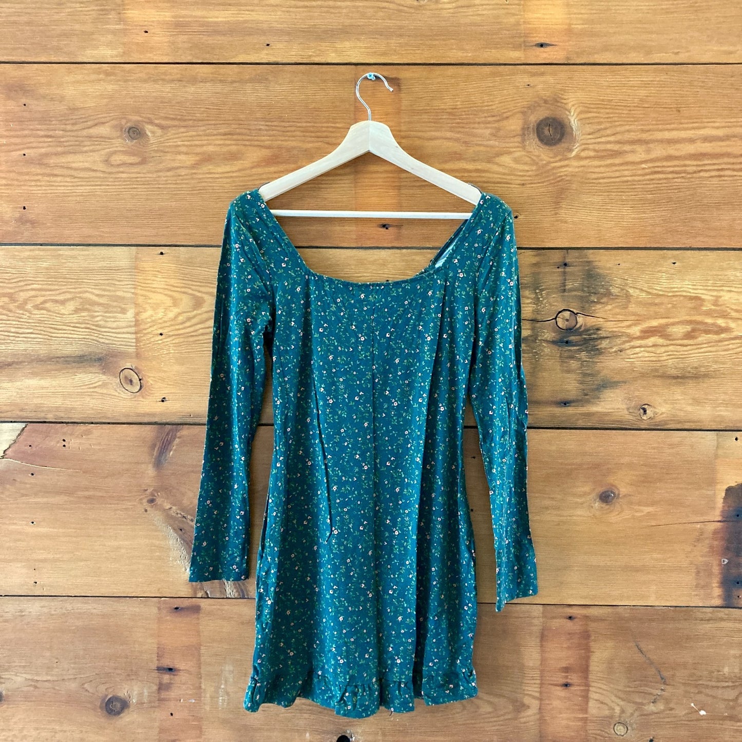 Reformation Dark Green Floral Patterned Stretch Knit Dress - Size L - 1125EA