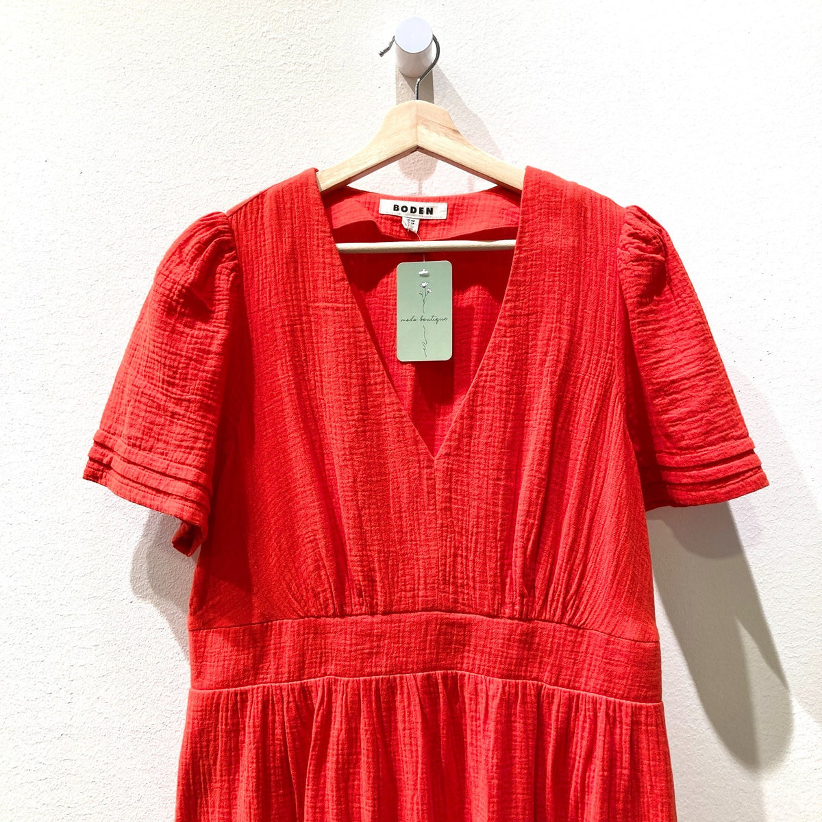 Boden Red Gauze Womens Short Sleeve V-Neck Maxi Dress - Size 12 - 0206BS