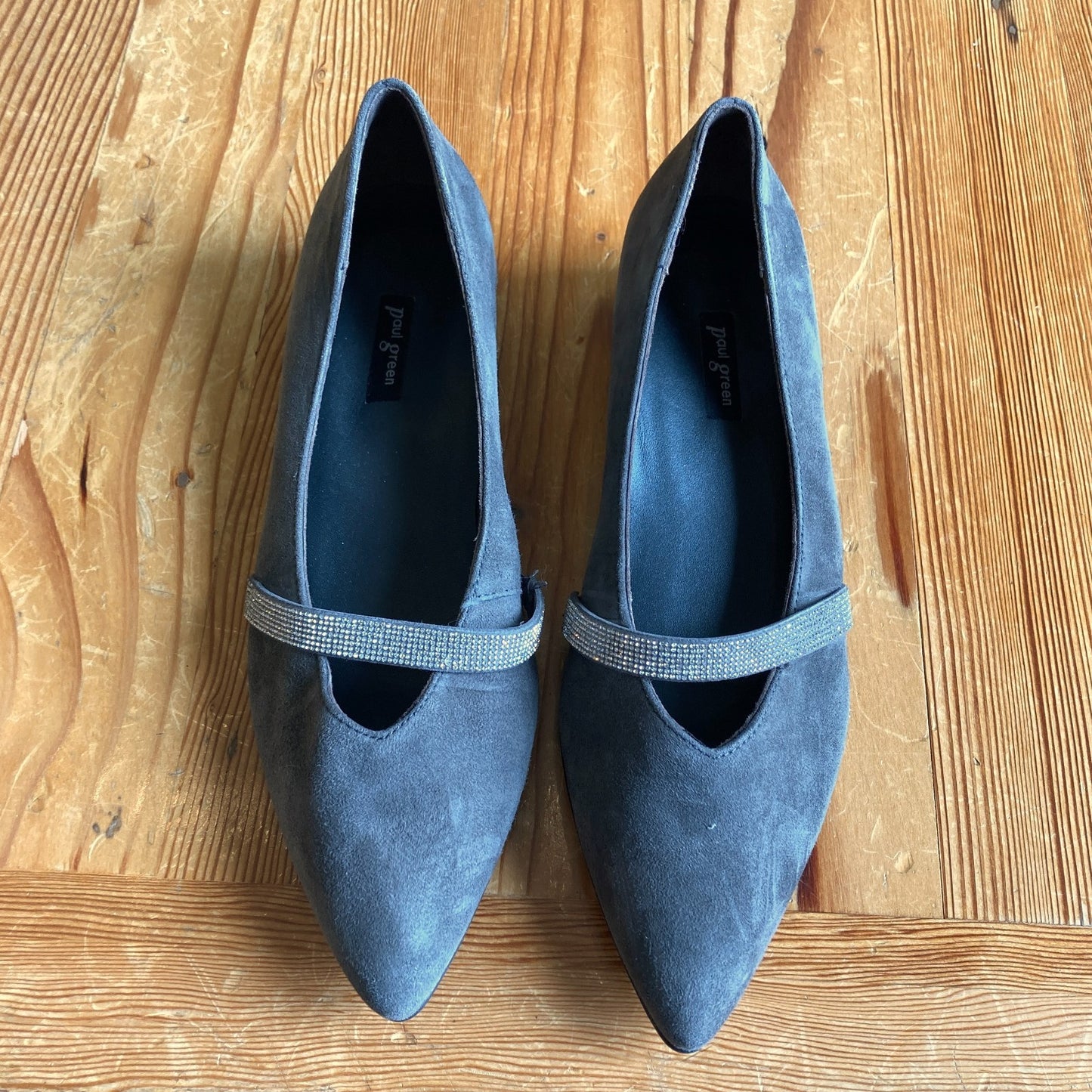 Paul Green Gray Suede Rhinestone Strap Vanna Shoes - Size 8 US - NEW - 0417DL