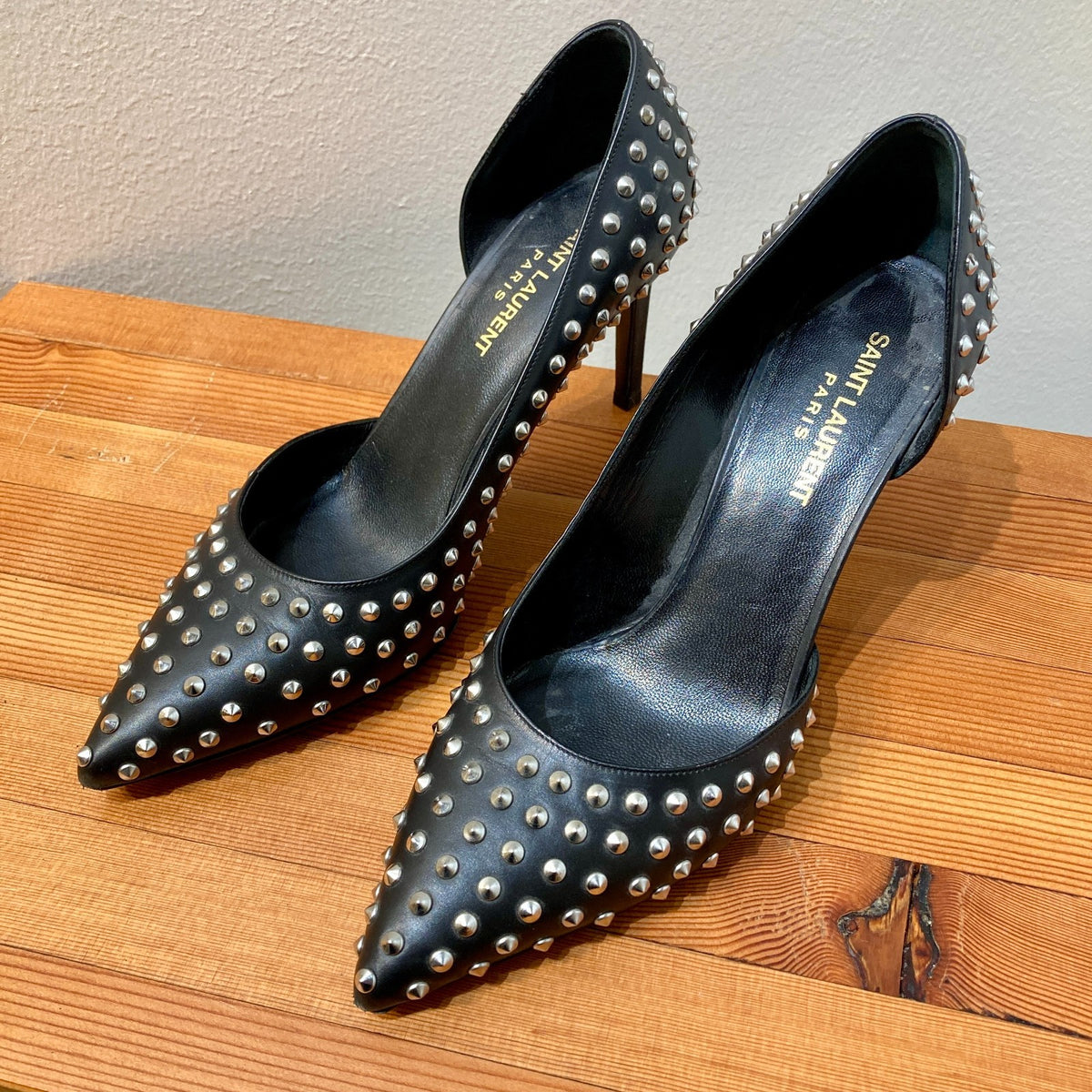 Saint Laurent Black Paris 105 Studded D'Orsay Heels - Size 38 / 7.5 - 0907LR