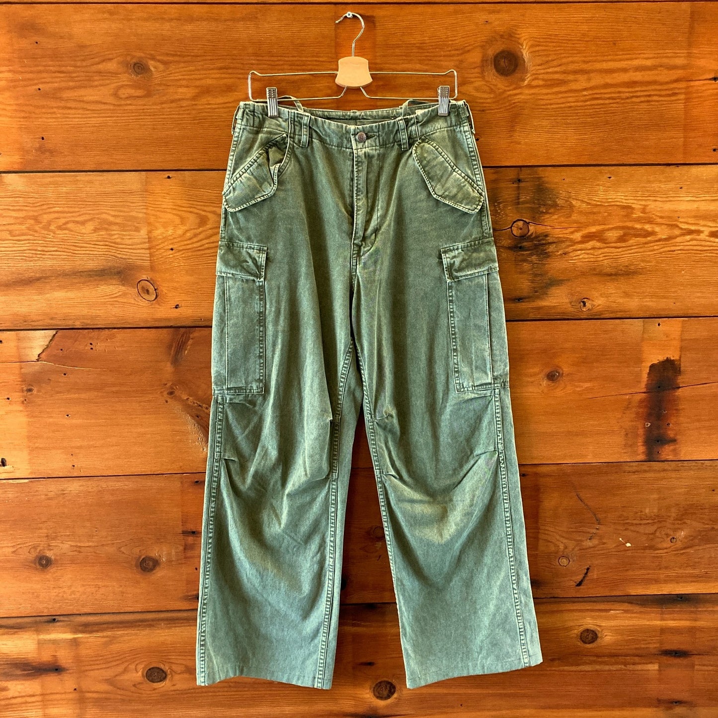 R13 Olive Green Wide Leg Cotton Cargo Pants - Size 28 - 0204MP