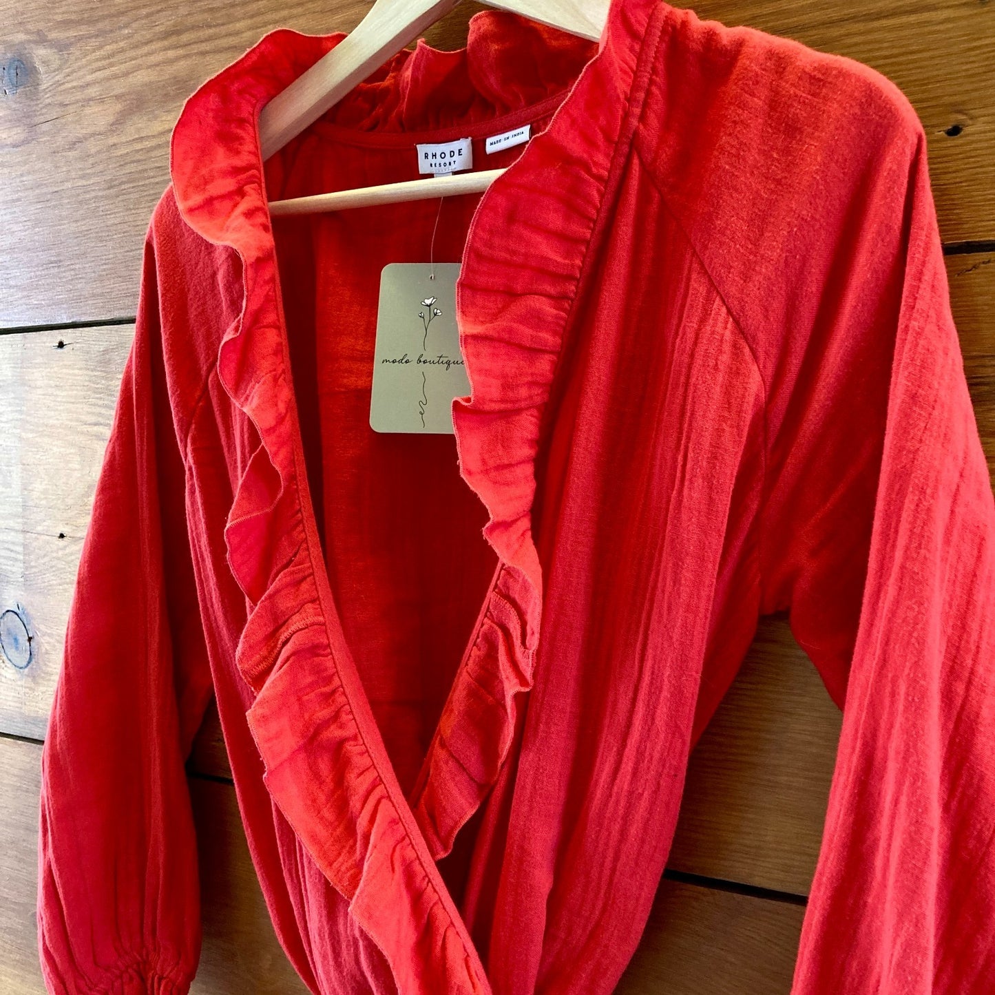 Rhode Resort $199 Red Ruffle Jagger Cotton Wrap Dress - Size S - 0316CK