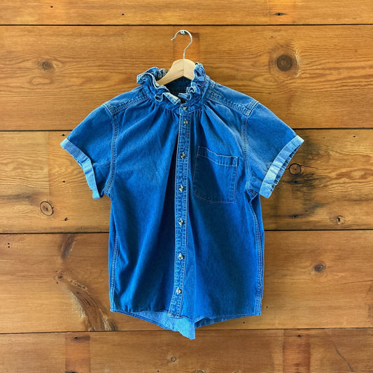 KMJ Kate McHale Jensen Denim Ruffle Collar Button Up Top - Size M - 4427SC