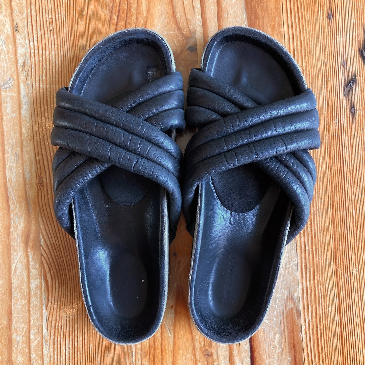 Isabel Marant Black Puffed Leather Sandals Slides Shoes - Size 38 / 8 - 0316CK