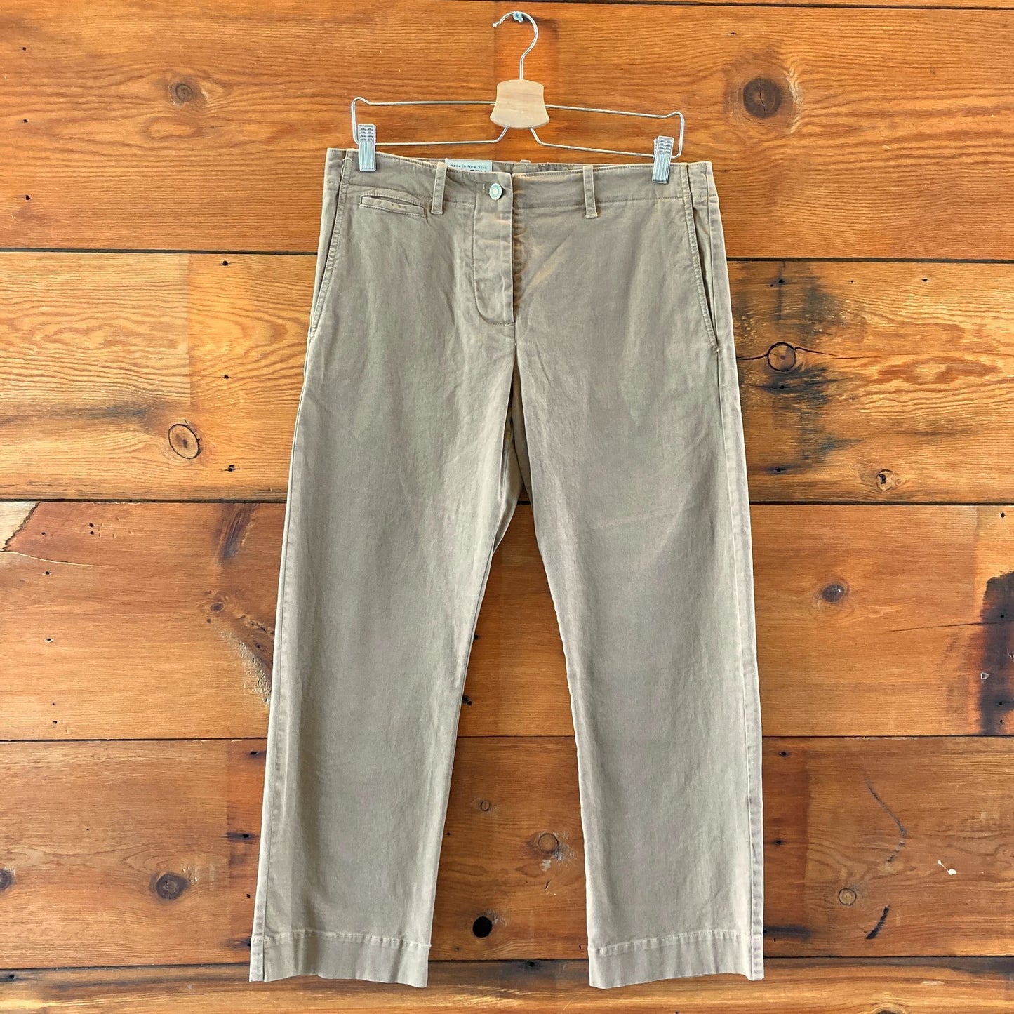 Nili Lotan Brown Khaki Cotton Button Fly Chinos Tomboy Pants - Size 6 - 4427SC