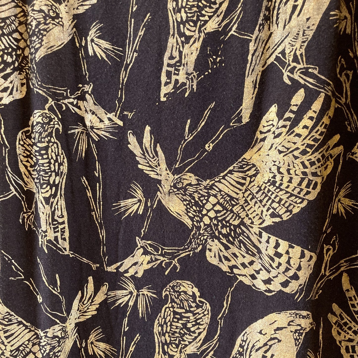Thief & Bandit Black Gold Floral Birds Handpainted Skirt - Size S - 0314GM