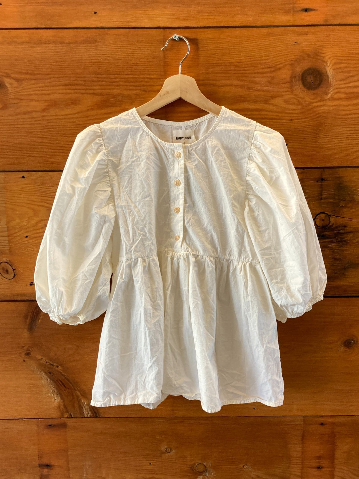 Rudy Jude White Windowpane Puff Sleeve Shirt Day Blouse - Size XS - 0312IG