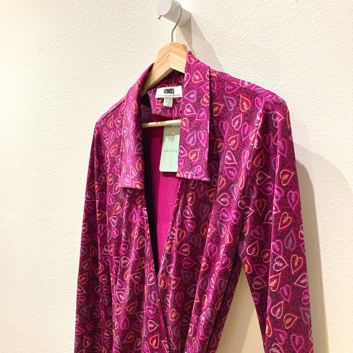 Diane von Furstenberg Magenta Heart Pattern Silk Wrap Dress - Size 10 - 0915CR