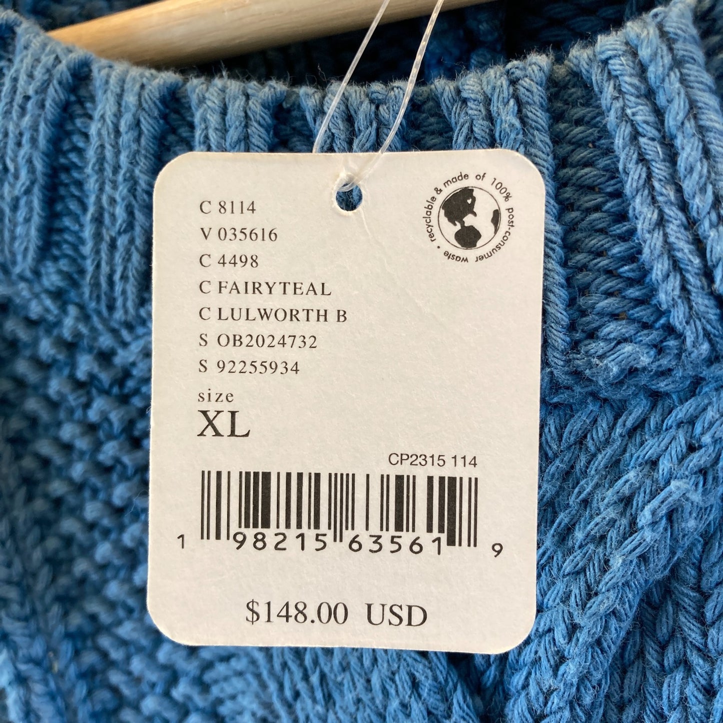 We the Free People $148 Blue Cableknit Cropped Sweater - Size XL - NEW - 1122CT