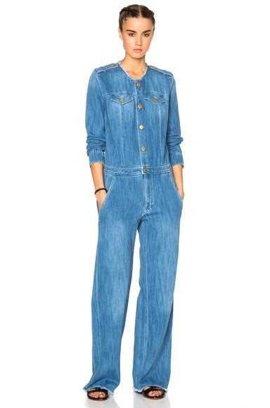 Isabel Marant Denim Frayed Trim Ojima Button Up Jumpsuit - Size 36 / S - 0927EK